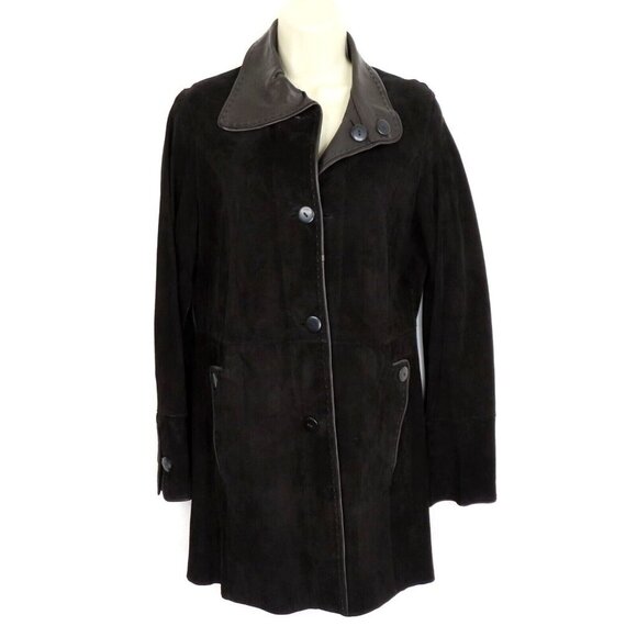 Calzaiuoli Womens 42 Italy Black Genuine Leather Reversible Button Jacket Coat - Picture 11 of 11